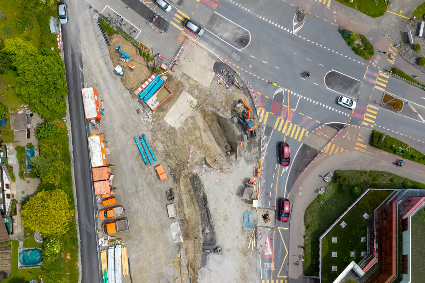 Baustelle Knoten Gersag Strasse mit der Baustelle ist ersichtlich