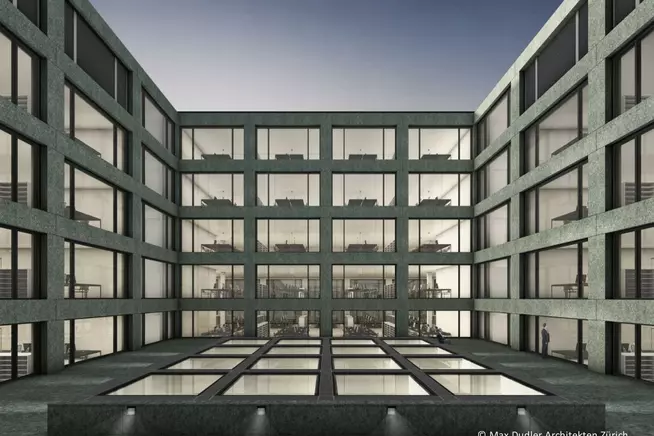 Mieterausbau Deloitte Prime 2, Rendering Aussenansicht des Gebäudes im Innenhof