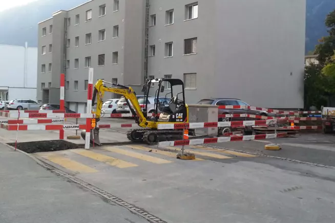 Wasserleitung Rieven Pavillon, Domat/Ems: Aushubarbeiten für Leitungsersatz
