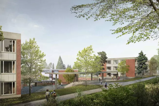 Visualisierung Schulanlage Wolfsmatt, Dietikon von Bünzli & Courvoisier Architekten AG